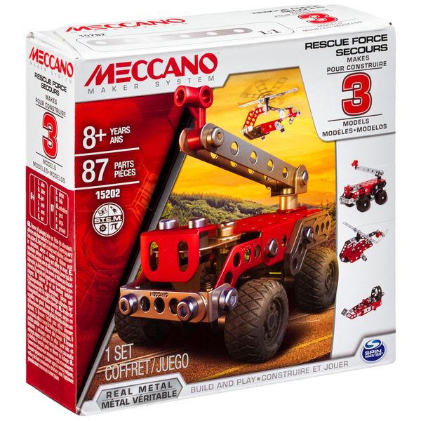 MECCANO, 3 Model Set - Rescue with 87 Parts and 2 Real Tools Kids STEM Construction Education Toy, Model Building Kit for Boys and Girls Aged 8 and Up