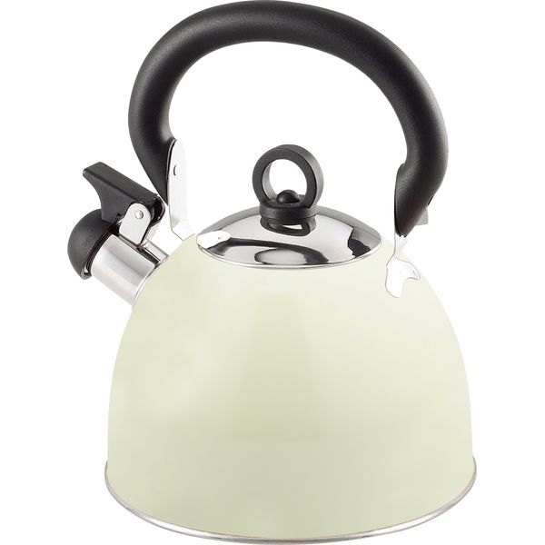 Buckingham Colour Coated Stainless Steel Retro Whistling Kettle Cream, 2.5 Litre with Heat Resistant phenolic Handle, 19.5 x 19.5 x 18 cm