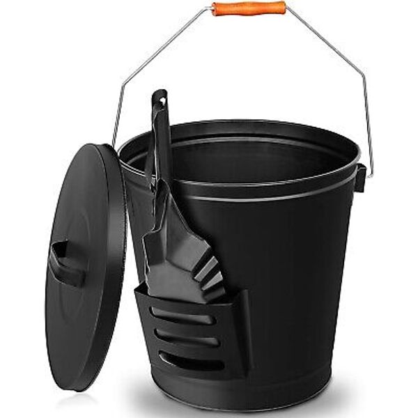 5.15 Gallon Galvanized Metal Coal Ash Bucket with Handle Lid and Shovel