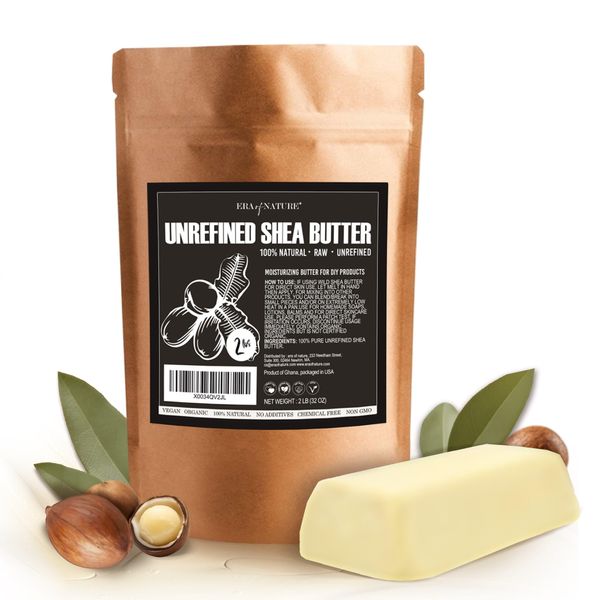 era of nature Organic Unrefined Raw AFRICAN IVORY WHITE SHEA BUTTER, for Anti Aging Dry Skin Base Beauty, Use Alone or in DIY Body Butters, Soaps, Lotions and lip balm - (Ghana) (2lb)