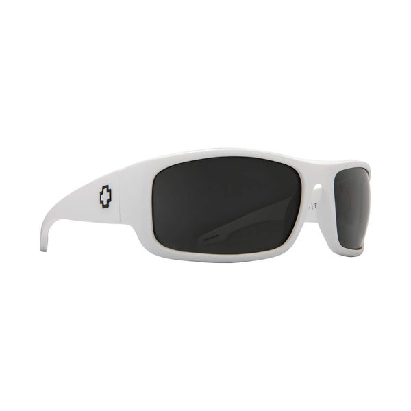 SPY Optic Piper, Rectangular Wrap Sunglasses, Color and Contrast Enhancing Lenses, Matte White - Grey Polarize Lenses