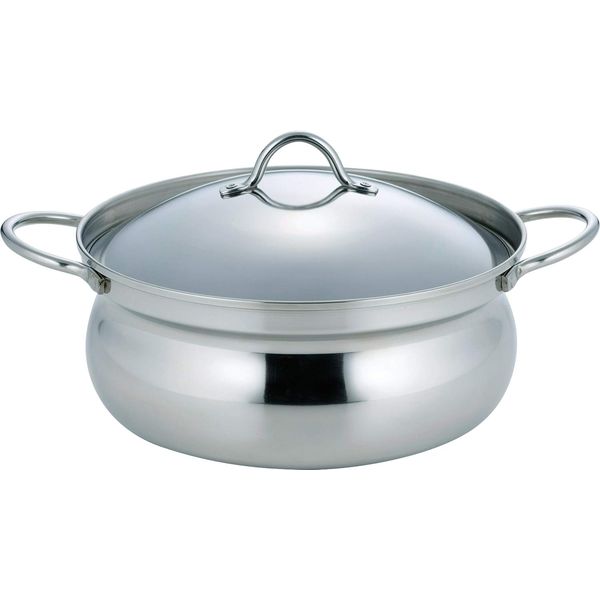 Shimomura 41637 Stainless Steel Pot, 8.7 inches (22 cm), For 1-2 People, Earthenpot, Double Handed Pot, Tabletop Pot, Unbreakable, Chipless, Lightweight, 3-Layer Steel, Heat Conduction, Induction Compatible,