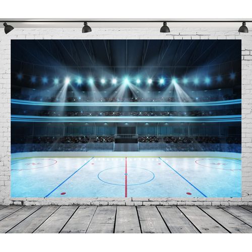 BELECO 10x8ft Fabric Ice Hockey Sport Backdrop for Photography Hockey Stadium Arena Ice Rink Background Stage Lights Spotlight Match Games Background Newborn Boys Birthday Photoshoot Studio Props