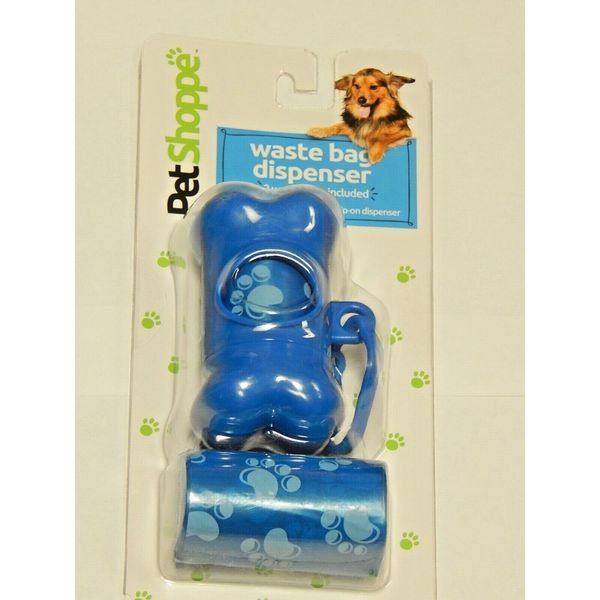 Pet Shoppe Dog Waste Bag Dispenser & 2 Rolls of Bags (15 bags each), Blue