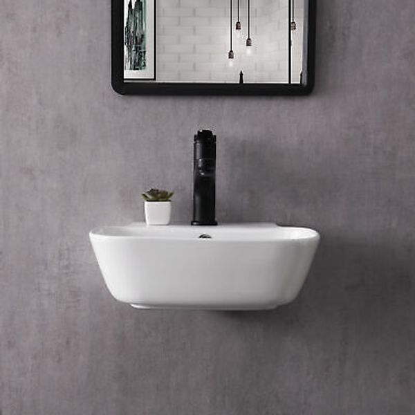 White Wall Mount Sink Bathroom Vessel Sink Porcelain Ceramic Above Counter Sink