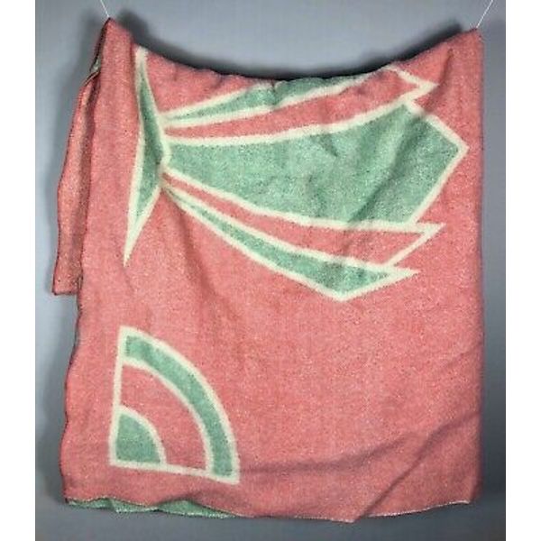 VTG ORR Health Wool Blanket 66" x 80" Salmon Green Abstract Reversible