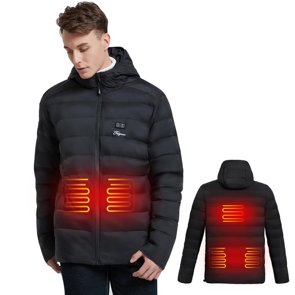 Telguua Beheizbare Jacke mit Powerbank, Herren Heizjacke 14400mAh 7.4V, Beheizte Jacken with Kapuze, Heizbare Jacke Daunenjacke Winterjacke Wärmende Jacket für Weihnachten