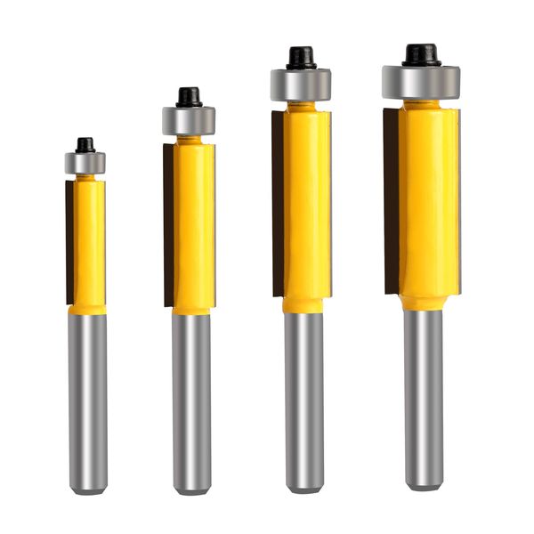 Yueqing Zhongji Flush Trim Router Bit Set Top Bearing Flush Trim Router bit 1/4 Shank Milling Cutting Diameter 1/4 Flush Trim bit Cutting Height in 1/4”, 5/16”, 3/8”, 1/2” Flush Trim Router bits 4PCS