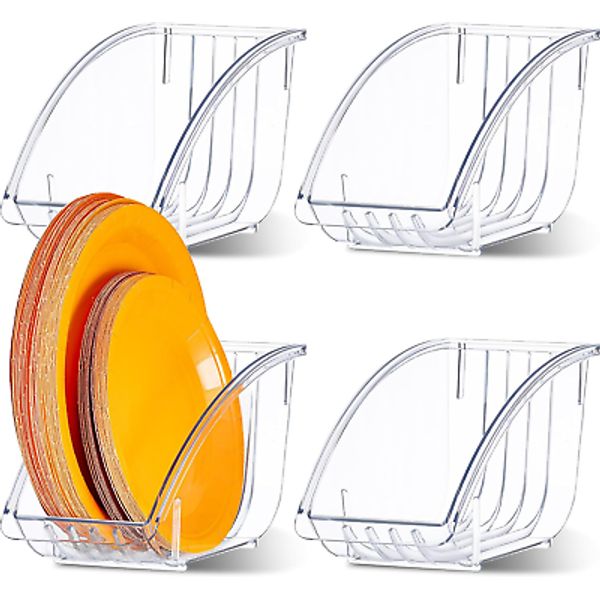 4 Pcs 10 Inch Paper Plate Holder Plastic Dinner Dish Drainer Dispenser Organizer