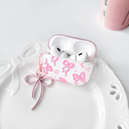 Lovmooful Compatible for Airpods Pro 1st Case Cute Clear Heart Ribbon Bowknot with Lovely Bow Chain Design for Women Girls Soft TPU Shockproof Protective Cover Case for Airpods Pro 1 - Pink