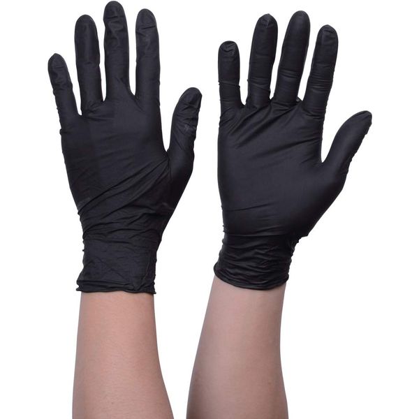 TRUSCO Disposable Nitrile Gloves, Large, Black, Powder Free, 0.08, 100 Count TG Standard, TGNN08BKL 0.08