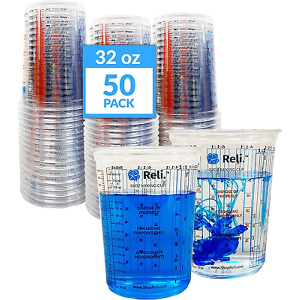 50 Pcs 32oz Clear Plastic Paint Mixing Cups | Disposable Measuring Cups