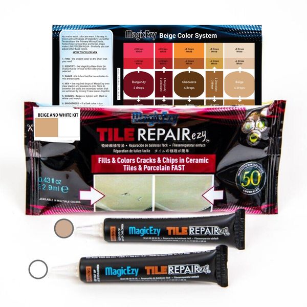 Tile REPAIRezy (Beige & White Kit) Porcelain Tile Structural Putty Kit  MagicEzy