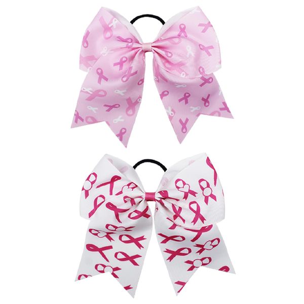 2Pcs Breast Cancer Awareness Cheerleader Bow Ponytail Holders Elastic Hair Tie for Cheerleaders Pink Ribbon Hair Bow for Women Hair Accessories for Breast Cancer Month