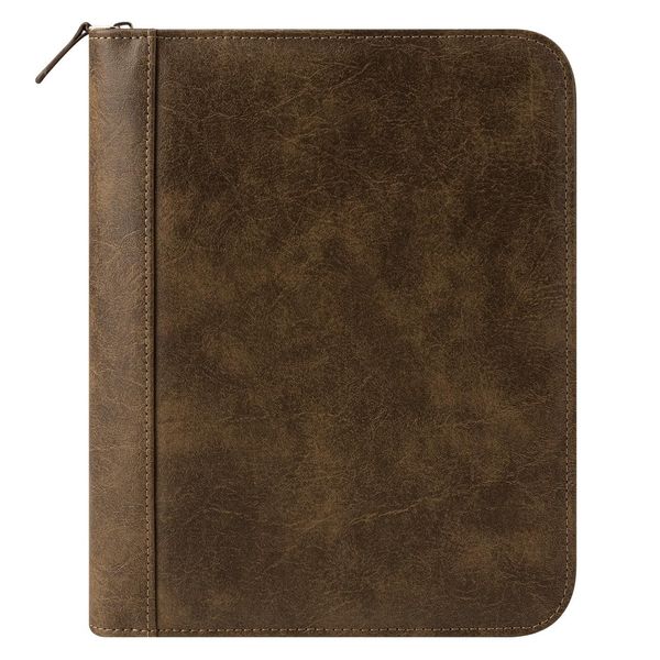 FranklinCovey - FC Basics Binder - Distressed Simulated Leather - Zipper Binder for Planners (Classic, Brown)