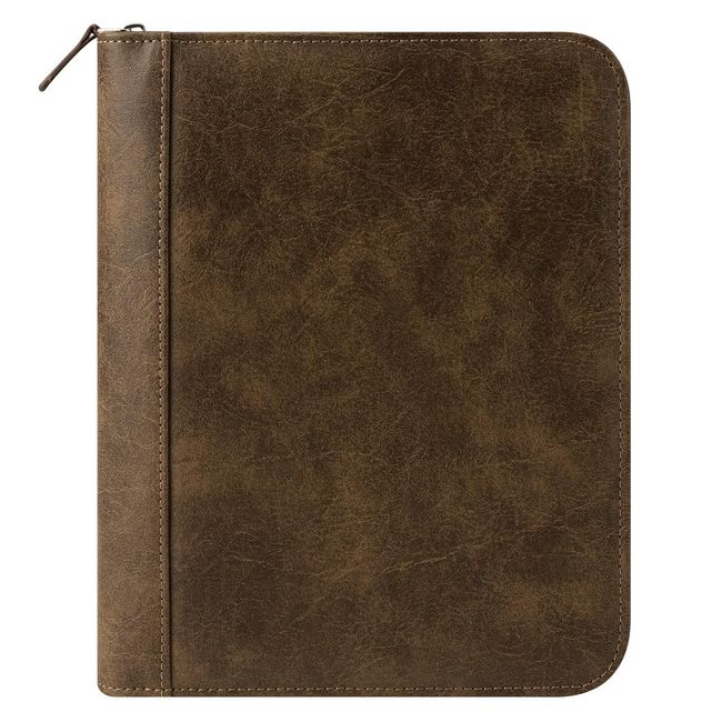 FranklinCovey - FC Basics Binder - Distressed Simulated Leather - Zipper Binder for Planners (Classic, Brown)