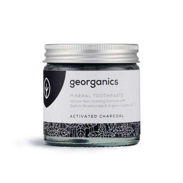 Georganics Mineral Toothpaste - Fluoride, SLS & Glycerine Free - Activated Charcoal Non-Foaming Natural Toothpaste with Virgin Coconut Oil - Certified COSMOS Organic, Vegan and Cruelty-Free - 60ml