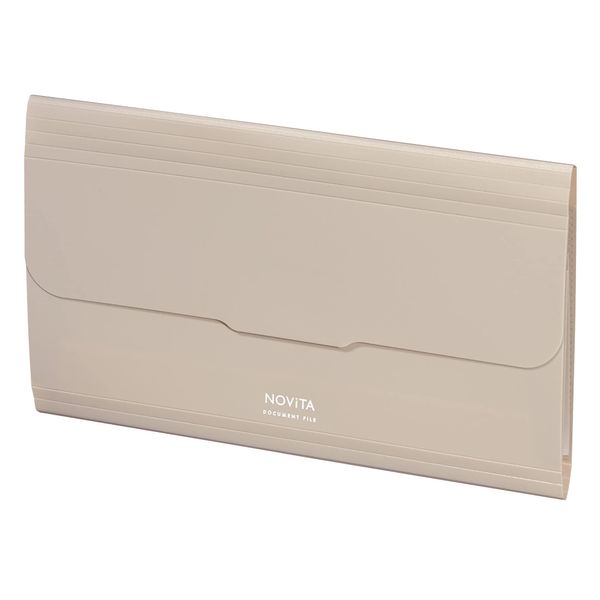 Kokuyo NV951LS Document File, Novita, Open Wide, Envelope Size, 6 Pockets, Sand Beige