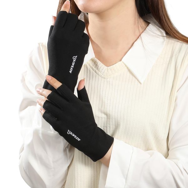 JISONCASE Women's Winter Gloves, Fingerless, Smartphone Compatible, Simple, Solid, Hand Arm Warmer, Thermal Gloves, Thin, For Work Commutes To Work Or School Commute, Bicycle, Autumn and Winter, Black