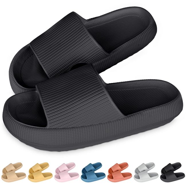 Cozislides Original Slippers Cloudyzz Schlappen Wolke Hausschuhe Gummi Home Slippers Badeschuhe rutschfeste Pantoletten Sommer Garten Badelatschen Flip Flops für Damen Herren Schwarz 38/39 EU