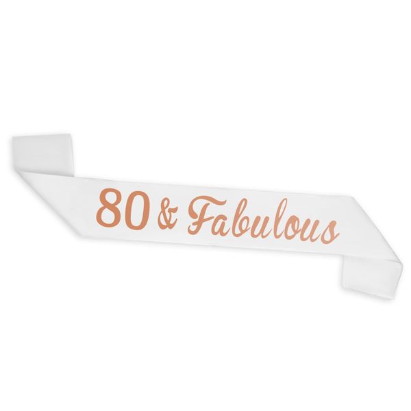 CHEERYMAGIC 80th Birthday Sash, Rose Gold and White Birthday Satin Sash for 80th Birthday Decorations Women Birthday Gift Party Accessories A3WRGFAB (80th&fabulous)