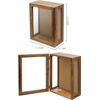 Wall Mounted Brown Wood Shadow Box with Cork Back, Viewing Panels & Hinged Door