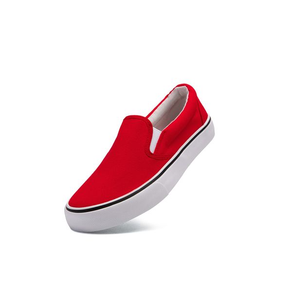 Low-Top Slip Ons Women's Fashion Sneakers Casual Canvas Sneakers for Women Comfortable Flats Breathable Padded Insole Slip on Sneakers Women Low Slip on Shoes (Red, Numeric_9)