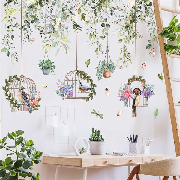 WOHAHA Wall Sticker, Plants, Stylish, Leaves Vines, Birds, Birds, Birdcages, Flowerpots, Stylish, Wall Stickers, Removable Wallpaper, Waterproof, Removable Wallpaper, Living Room, Bedroom, Room,