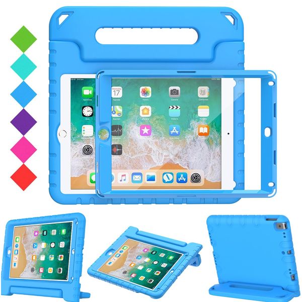 Surom Kids Case with Screen Protector for iPad 9.7 Inch 2018/2017, Shockproof Convertible Handle Stand Case for iPad 9.7 2017/2018 (iPad 5th and 6th Generation),iPad Air 2, Blue