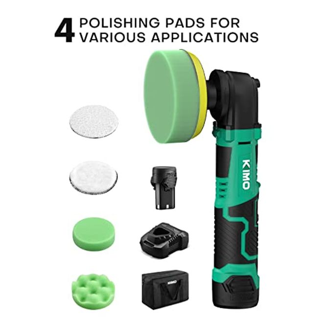 Kimo Cordless Car Buffer Polisher Kit W/1 Hour Fast Charger, 5 Variable Speeds, 4-Inch Small Buffer Polisher for Car Detailing, 4 Pads