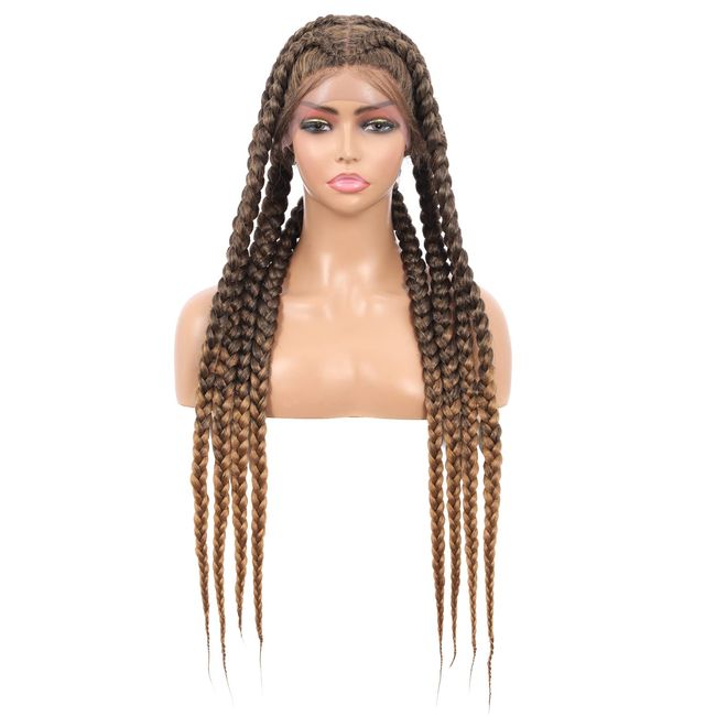 Brinbea 30" Lace Front Box Braided Wigs for Women Light Brown Braided Wigs with Baby Hair Premium Synthetic Fibers Lace Frontal Braid Hair Wig