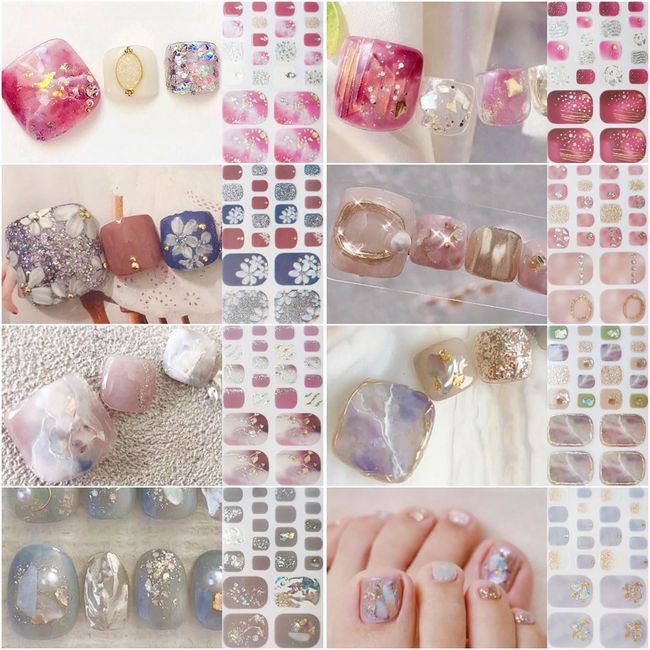 Lygoeege Nail Stickers, 8 Pieces, For Feet, 3D, Nail Design, Cute, Flowers, Sheer, Foil, Advanced, Cute, Popular, Women, Beginners