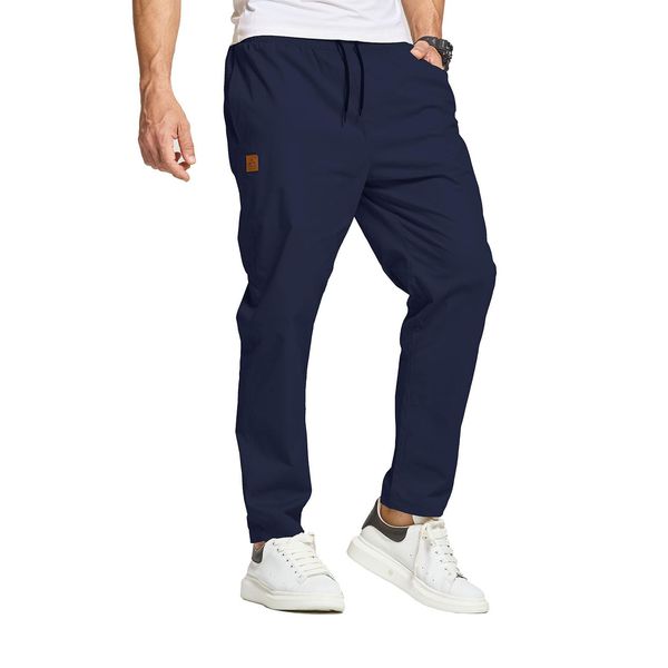 JustSun Hosen Herren Chino Cargo Hose Herren Freizeithose Cargohose Männer Jogginghose Herren Baumwolle Elastische Taille mit Kordelzug Blau L