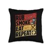 Rub Smoke Eat Repeat Grill Barbecue Meat Grilling Bbq Throw Pillow