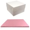 SQUARE COLOURED Drum cake BOARD and white transporting BOX (Pale Pink)