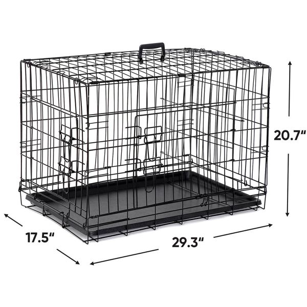 30" Metal Dog Crate Double Door Pet Cage Dog Cage Foldable Black Dog Crate