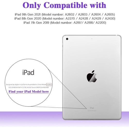 LTROP Kids Case for iPad 9th/8th/7th Generation(2021/2020/2019) Built-in Screen Protector, Shockproof Handle Stand Case for iPad 10.2 Inch 9/8/7 Gen, Light Purple