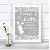 Grey Burlap & Lace Effect Message in A Bottle Personalised Wedding Sign Print