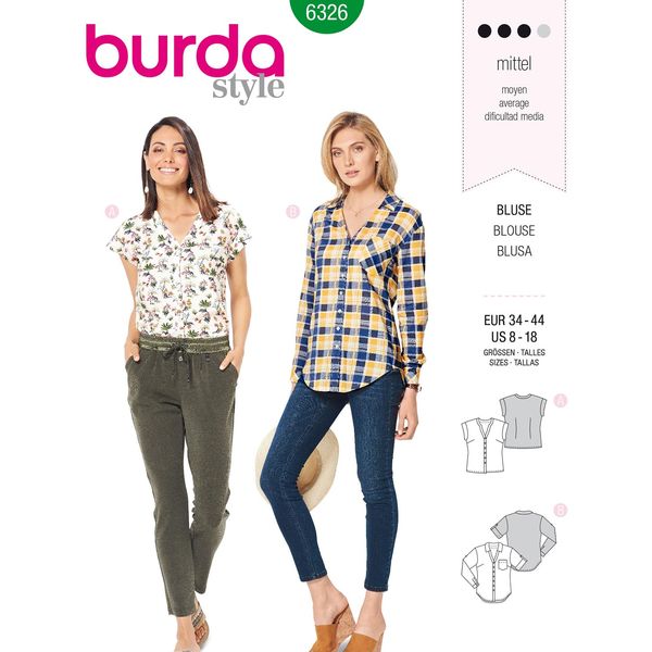 Burda Style Sewing Pattern B6326 Misses' Shirt with V Neck