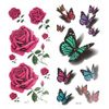ULTNICE Temporary Tattoo Stickers Rose Peony Flower Phoenix 3D Feather Butterfly Flash Tattoo 8 Sheets