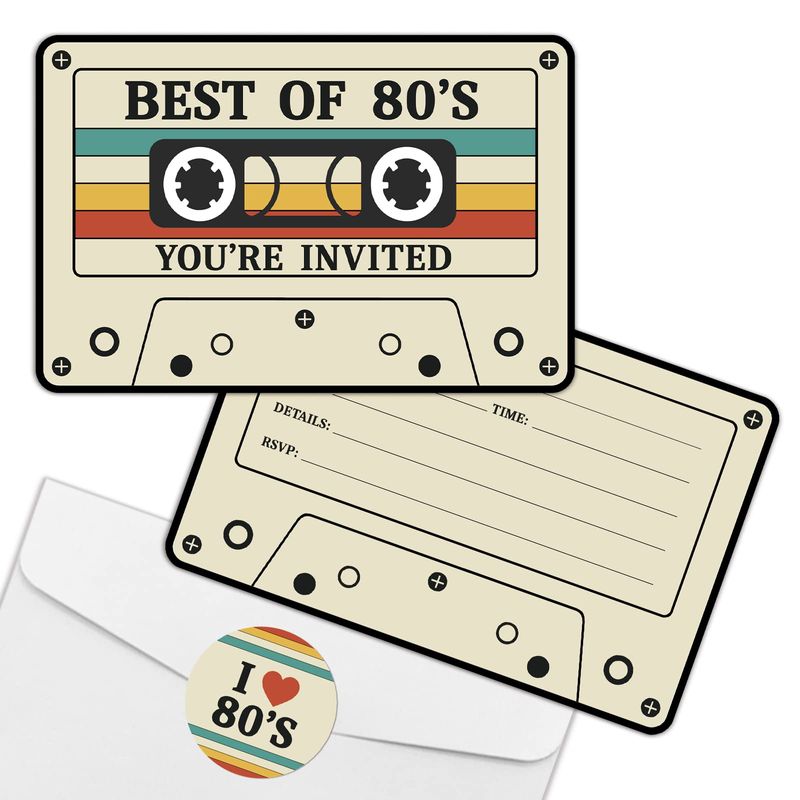 REWIDPARTY 80's Throwback Party Invitations with Envelopes & Stickers ...