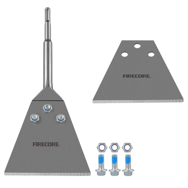 SDS Plus Floor Scraper Kit, Firecore 5 Inch x 11 Inch Tile Removal Tool SDS Plus Chisel Bit Heavy Duty for Rotary Hammer Drill, Thinset Vinyl Scraper Adhesives Remover with Replacement Balde FS22510