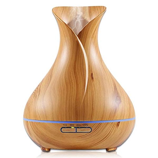 Essential Oil Diffuser Tulip Light Wood Diffuser LED Advanced Cool Mist Humidifier 14 Color LED Night Light - Our Best Wood Grain - Birthday Gifts & Housewarming Gifts