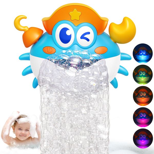 Bath Toys,Light Up Crab Bath Bubble Maker Baby Bath Toys for Kids Ages 1-3 4-8,Bath Bubble Machine with Colourful Light Bathtub Toddler Bath Toys Great Bathtime Shower Bath Toys Gift for Kids