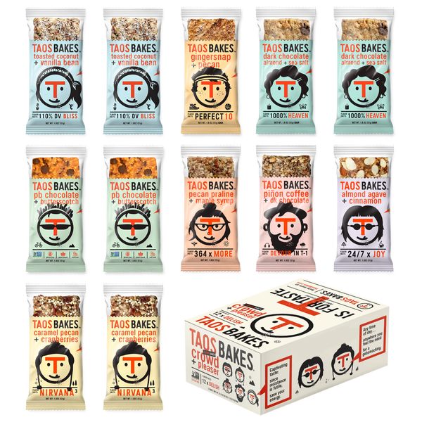 Taos Bakes Snack Bars - Crowd + Pleaser All-In-One Variety Pack - Gluten Free, Non-GMO, Healthy Granola Bars - Nutritious & Delicious Baked Bars - (12 Pack, 1.8oz Bars)