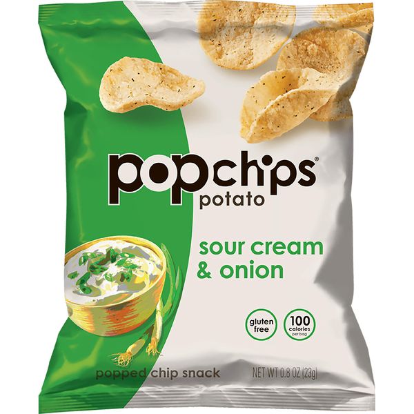 Popchips Sour Cream & Onion Potato Chips Single Serve 0.8 oz Bags (Pack of 24)