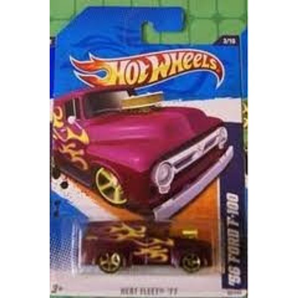 Hot Wheels 2011 '''56 FORD F-100' PANEL VAN HEAT FLEET '11 - 3 of 10 - 93/244 Maroon with Yellow Flames and Gold Custom Air Cleaner exposed thru Hood