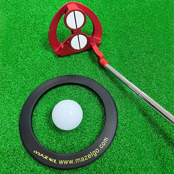 MAZEL Golf Rubber Putting Ring/Cups, Automatic Returnable Golf Training Hole Cups, All-Direction Putting Practice Indoor & Outdoor (Black Ring)