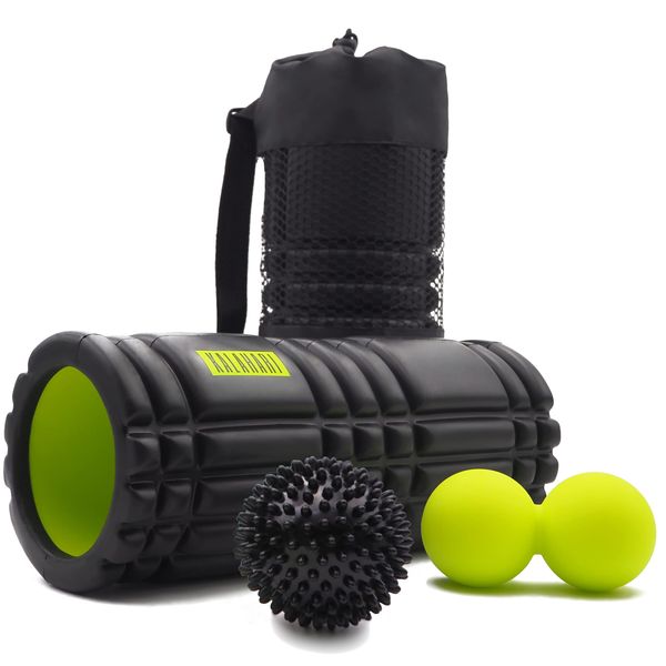 KALAHARI Faszienrolle SET, 3 Stück und E-Book Übungen auf Deutsch - Foam Roller, Duoball, Igelball und Praktische Taschen – zur Selbstmassage und Faszientraining