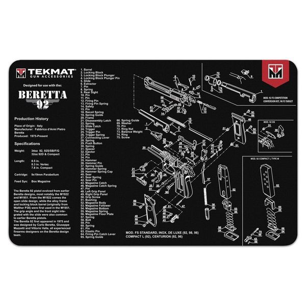 TekMat Beretta 92 Gun Cleaning Mat, Black